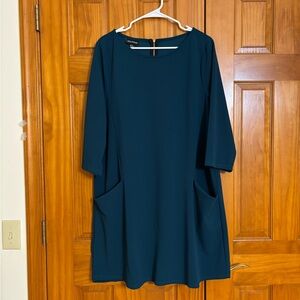 Women’s Sz 1x Nina Leonard Deep Teal Long Sleeve Dress with Pockets